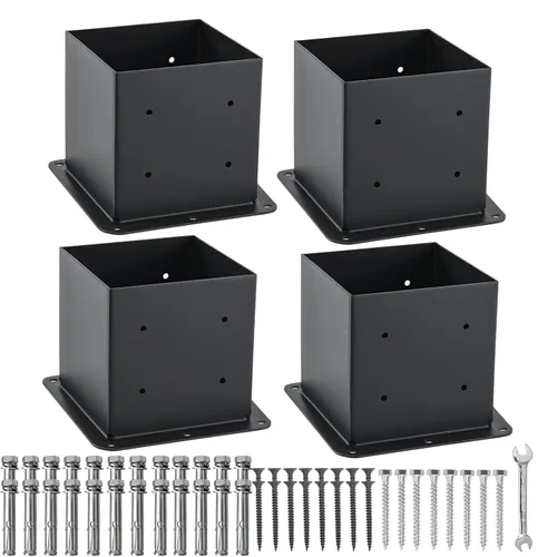 Miniatura 9 de Base de poste de 4 x 4, 4 juegos de anclaje para postes, (tamaño interior de 3.6 x 3.6 pulgadas), soporte de base de poste de metal negro