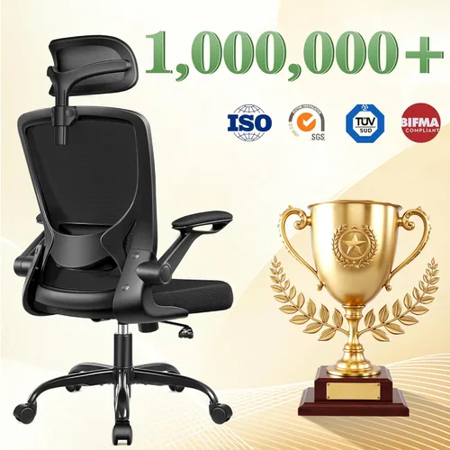 Miniatura 4 de BESTFAIR Silla de oficina ergonómica, sillas de oficina de malla transpirable con soporte lumbar ajustable, brazos abatibles, silla de escritorio