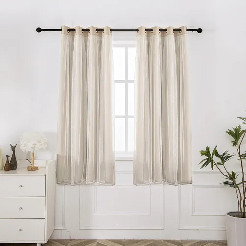 Miniatura 20 de INLINAS Cortinas opacas beige con superposición transparente, paneles térmicos y de reducción de ruido con ojales en la parte superior