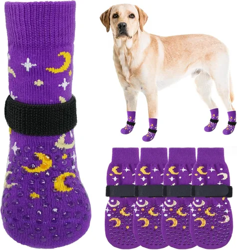 Miniatura 55 de SCENEREAL 6 piezas de calcetines antideslizantes para perros para prevenir lamido de patas para pavimento caliente/frío, calcetines de agarre