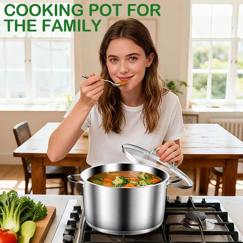 Miniatura 6 de STOCKPOT Olla de cocina, olla de acero inoxidable, olla de sopa con tapa de vidrio, ollas de inducción - 6 cuartos