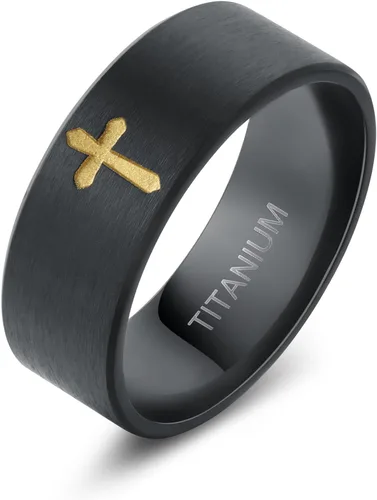 Anillos de cruz para hombre, anillos de titanio puro de alta calidad para hombres, señor Jesús cristiano, 0.315 in, negro, plata, anillo de boda