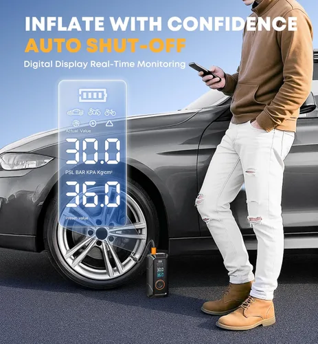 Miniatura 4 de Inflador de neumáticos, compresor de aire portátil, inflador de aire inalámbrico y de 12 V CC para automóviles, bicicletas, motocicletas, bolas