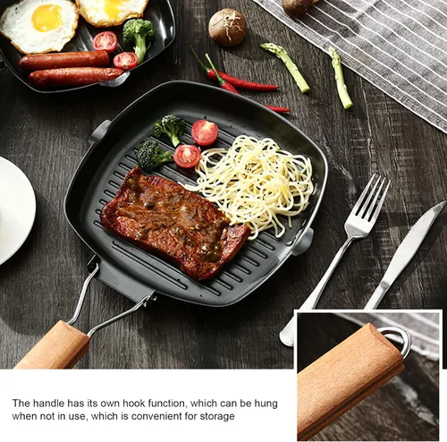 Miniatura 8 de Sartén de acero al carbono, sartén antiadherente con mango de haya plegable, sartén dividida reutilizable, sartén de ahorro de energía para el hogar