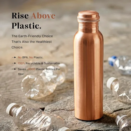 Miniatura 8 de THE ART BOX Botella de agua de cobre puro para agua potable – Botella ayurvédica de cobre liso a prueba de fugas, diseño sin articulaciones, botella