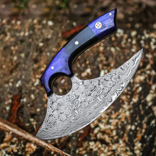 Miniatura 5 de Cuchillos - Alaska Ulu - Cuchillo Mezzaluna Ulu - Cortador de pizza Ulu - Ulu tradicional - Acero de Damasco hecho a mano - Mango estabilizado