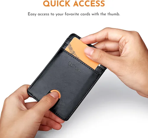 Miniatura 3 de Buffway Billetera delgada para hombre, minimalista con bolsillo frontal delgado, tarjetero de cuero con bloqueo RFID para viajes de trabajo