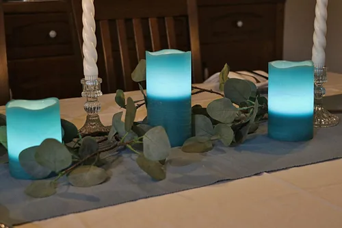 Miniatura 3 de Rhytsing Velas LED sin llama de cristal turquesa con función de temporizador para verano y bodas, luz blanca cálida, acabado de cera real, 6