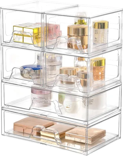 Miniatura 10 de Stebopum Paquete de 4 Cajones de Almacenamiento Apilables Organizador de Acrílico Transparente Organizador de Maquillaje de Baño y Almacenamiento