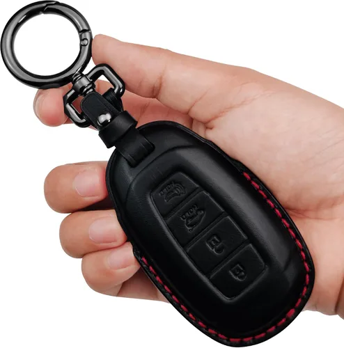 Miniatura 6 de Tukellen Funda de cuero genuino para llavero inteligente para Hyundai Palisade Elantra GT Accent Kona Santa Fe Veloster 2020-2022 (negro, 4 botones)