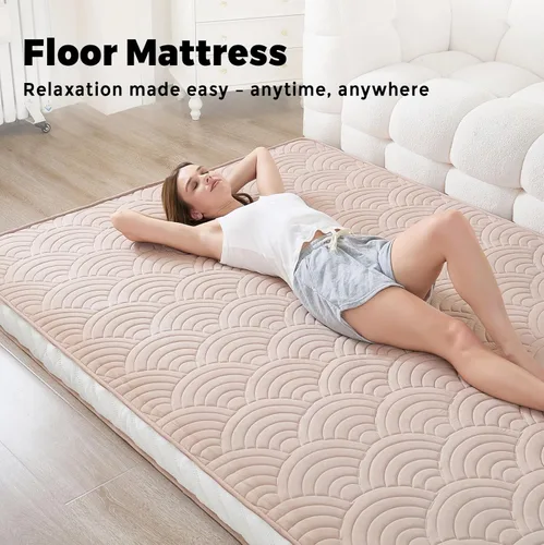 Miniatura 8 de Zelladorra Colchón japonés para suelo, colchón de futón acolchado con parte inferior antideslizante, cama de piso plegable con bolsa de Beige