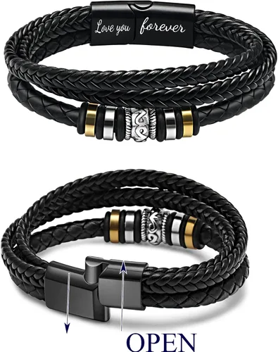 Miniatura 6 de JoycuFF Men Leather Bracelet Gifts for Birthday Christmast Braided Bracelet for Boyfriend Son Grandson Brother Son 7.58.59 inches Wristband