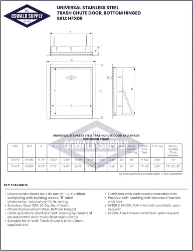 Miniatura 7 de Manija universal de acero inoxidable compatible con ADA en L con cierre estándar de 12 pulgadas de ancho x 15 pulgadas de alto, puerta de canal