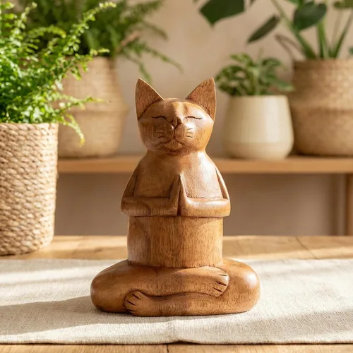 Miniatura 2 de G6 Collection Estatua de yoga de gato siamés tallada a mano de 8 pulgadas, escultura de estatua de yoga hecha a mano, decoración del hogar