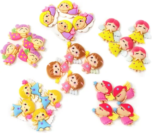 Miniatura 2 de Honbay 24 dijes de resina con parte trasera plana, adornos de niña con alas de ángel para álbumes de recortes, clip para el cabello, funda