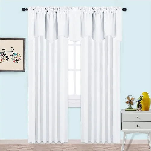 Miniatura 3 de NICETOWN Cenefa de ventana para dormitorio, ahorro de energía, bolsillo para barra, cenefa festoneada corta para ventana pequeña para lavandería