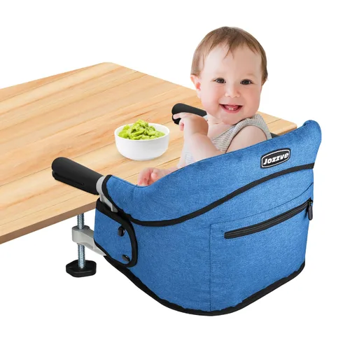 Miniatura 13 de Silla alta de gancho con bandeja desmontable, silla alta portátil plegable de viaje para bebé, asiento de alimentación ligero con bolsa de Negro