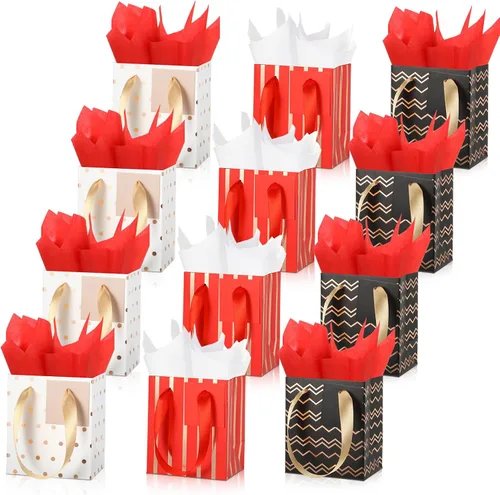 Miniatura 30 de Tenare 12 bolsas de regalo pequeñas, mini bolsa de papel metálica a granel con asa de papel de seda para envoltura de regalo, día del padre, Blanco