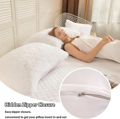 Miniatura 5 de LIFEREVO - Juego de 2 fundas de cojín decorativo de pelo sintético y terciopelo suave Blanco