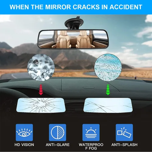 Miniatura 5 de Espejo retrovisor de coche de 9.8 pulgadas con ventosa, espejo retrovisor interior de auto ajustable antirreflejos, espejo interior de vehículo HD