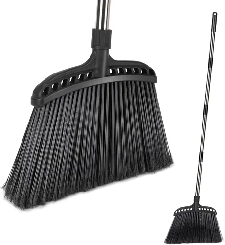 MASTERTOP Escoba resistente para exteriores, escobas comerciales para barrer interiores con mango largo de 55 pulgadas, escobas domésticas de gran