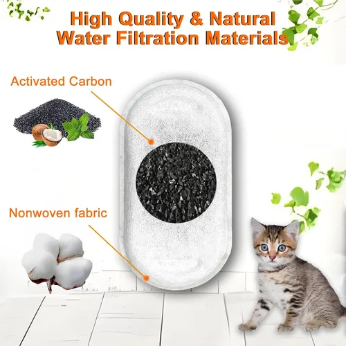 Miniatura 3 de Filtros de fuente de agua para gatos, 4 filtros+4 filtros de repuesto de esponja para 108/3.2L y 67oz/2LDispensador de agua de acero inoxidable