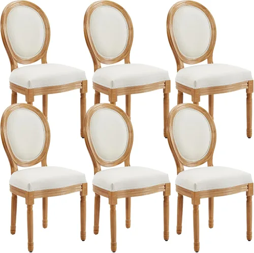 Miniatura 28 de Juego de 2 sillas de comedor francesas con respaldo redondo, sillas de comedor tapizadas de mediados de siglo con patas de madera maciza para Beige
