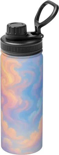 Colorful Clouds Printed Insulated Water Bottle, 18oz Stainless Steel Funny Travel Mug, Leakproof Hot & Cold for Sports, Gym, Hiking
