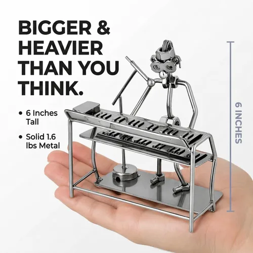 Miniatura 3 de Broadway Gift - Figura de cantante de teclado en tono plateado de 6 pulgadas, estatua de jugador de teclado de piano de metal, figura de músico