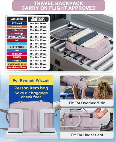 Miniatura 2 de VGCUB Mochila Grande de Viaje para Trabajo y Negocios Equipaje de Mano Aprobado para Vuelo Mochila para Laptop para Mujeres y Hombres Mochila de Rosa