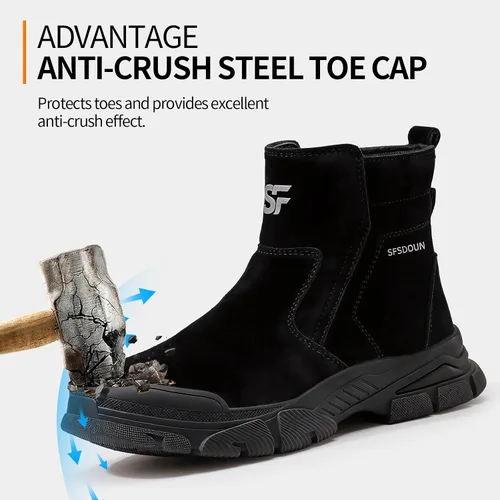 Miniatura 3 de Botas de trabajo para hombre, botas de soldadura sin cordones para hombres, botas de punta de acero indestructibles, zapatos de punta de acero