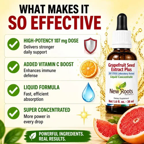 Miniatura 5 de NEW ROOTS HERBAL Extracto de semilla de pomelo en gotas de 1.0 fl oz (1 onza líquida) + vitamina C Extracto de semilla de pomelo súper concentrado