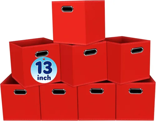 Miniatura 20 de Cubos de almacenamiento de tela – 13 x 13 x 13 pulgadas, cubos organizadores plegables con asas dobles – juego de 6, color azul