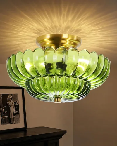 Miniatura 18 de Luces de Techo Semiempotradas Lámpara de Techo de Cristal Marrón Candelabros Base Negra Iluminación Moderna Accesorio de Luz Adecuado para Sala