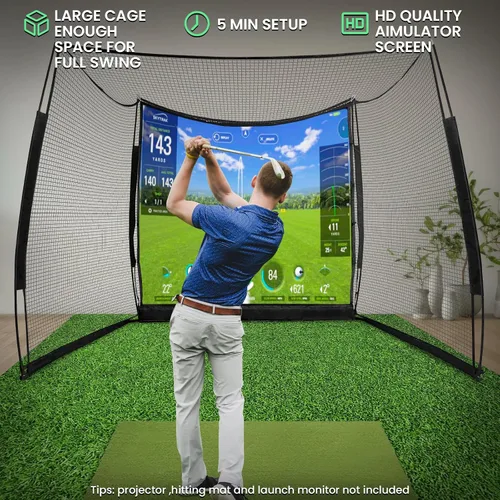Miniatura 2 de Simuladores de golf para el hogar, red de golf de 11 x 8 pies con pantalla de impacto de simulador y tela objetivo, red de golf portátil resistente