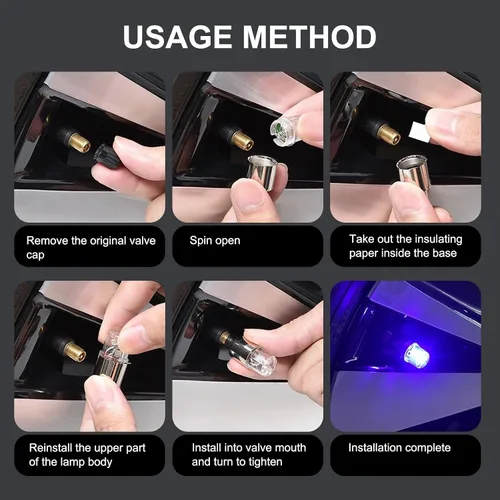 Miniatura 4 de ZKFAR 6 unidades de luz de tapa de vástago de válvula de cubo de rueda de automóvil, luz impermeable para válvulas de flash de neumáticos, Azul