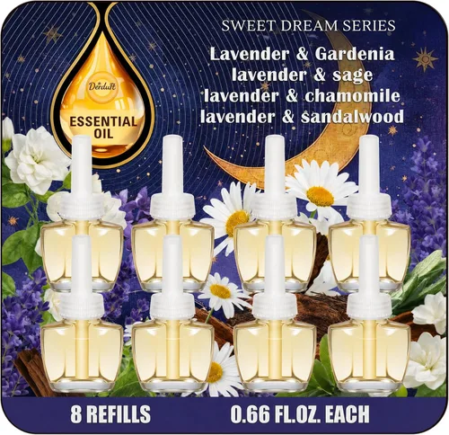 Plug-In - Paquete de 8 repuestos para ambientador, aroma de verano para dormir, aceite esencial de lavanda infundido con gardenia, salvia,