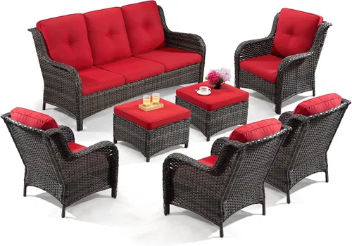 Miniatura 30 de Juego de 2 sillas de patio giratorias de 360 grados para exteriores y mesa auxiliar a juego – 3 sillas deslizantes de mimbre para patio con cojines