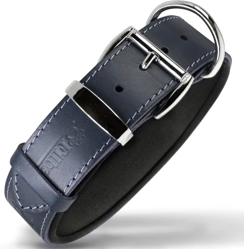 Miniatura 17 de Filbert Collar de cuero para perro, collar de cuero genuino para perros pequeños, estampado de patas en relieve con hebilla, grano completo curtido