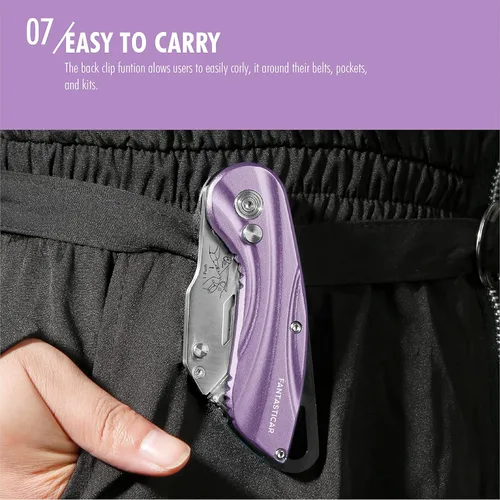 Miniatura 7 de FantastiCAR - Cuchillo plegable con caja para regalo, cuchillo utilitario de metal resistente con 5 cuchillas adicionales, cambio rápido