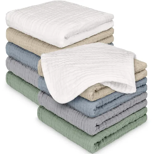Miniatura 15 de Paquete de 5 paños de muselina para recién nacidos, 12 x 12 pulgadas, suaves y absorbentes, de muselina de algodón orgánico, para bebés, niñas