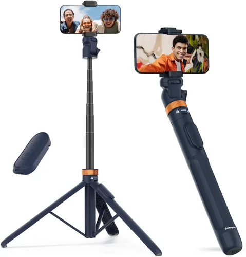 Miniatura 8 de Sensyne Trípode extensible de 72" para iPhone y Selfie Stick con soporte de teléfono desmontable y control remoto inalámbrico, compatible con todos