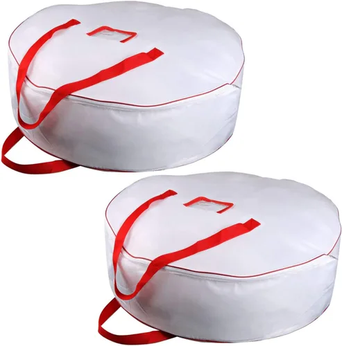 Miniatura 11 de TQS - Bolsa grande para almacenamiento de coronas de Navidad de 30 pulgadas, roja, de algodón, cierre de cremallera, asas reforzadas, dobles Rojo