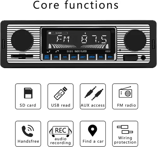 Miniatura 7 de Radio Clásica Single Din para Automóvil con Bluetooth, Receptor de Radio FM Estéreo para Automóvil, Llamadas Manos Libres, Control de Voz