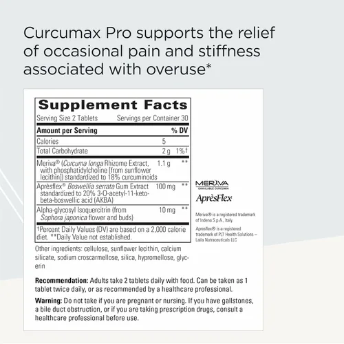 Miniatura 2 de Integrative Therapeutics Curcumax Pro - Fórmula de apoyo articular* con extracto de curcumina de Meriva* - Sin lácteos - Vegano - 60 tabletas