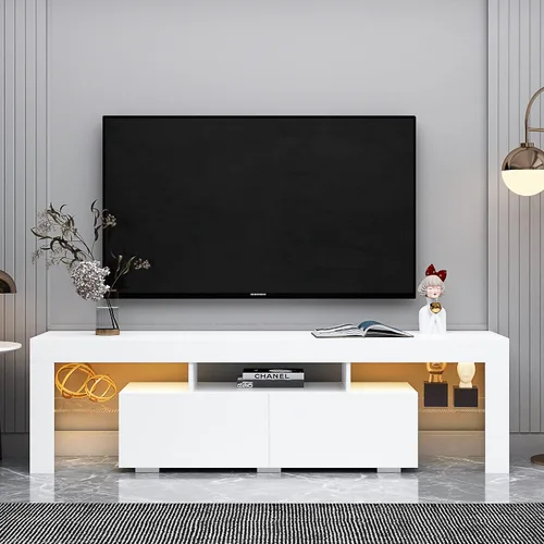 Miniatura 10 de Holaki Moderno soporte de TV LED de alto brillo con 20 luces de color, consola multimedia para TV de hasta 70 pulgadas, color negro