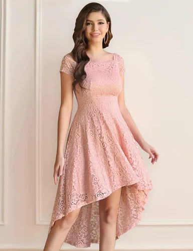Miniatura 5 de Dressystar - Vestido de cóctel de encaje para mujer vestido asimétrico con vuelo y hombros descubiertos para fiesta y evento formal