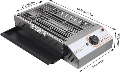 Miniatura 4 de DYRABREST Parrilla de barbacoa eléctrica profesional de 1800 W de acero inoxidable para cocina interior/exterior con temperatura ajustable