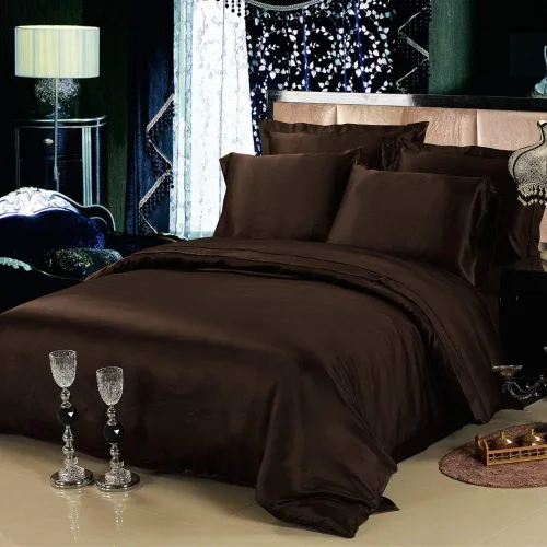 Miniatura 20 de 4 piezas de sábanas de satén 100% seda pura, lujosa colección de ropa de cama ultrasuave y suave, 19 pulgadas de profundidad, 1 sábana bajera, 1
