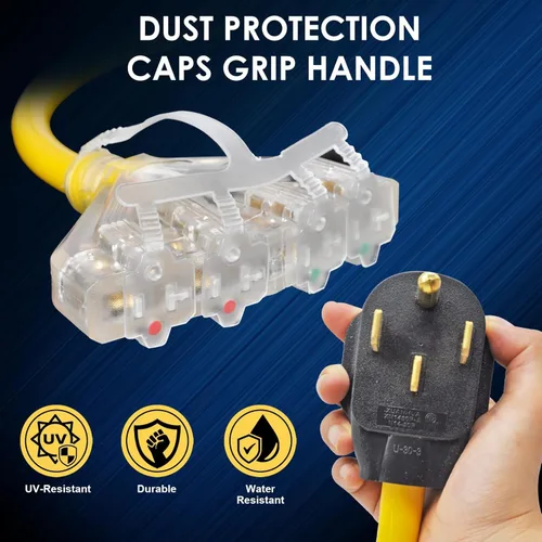 Miniatura 7 de Adaptador de 50 amperios a 20 amperios 110 Distribución RV NEMA 14-50P 4 clavijas macho a 4X 5-20R enchufe doméstico hembra con tapas de protección